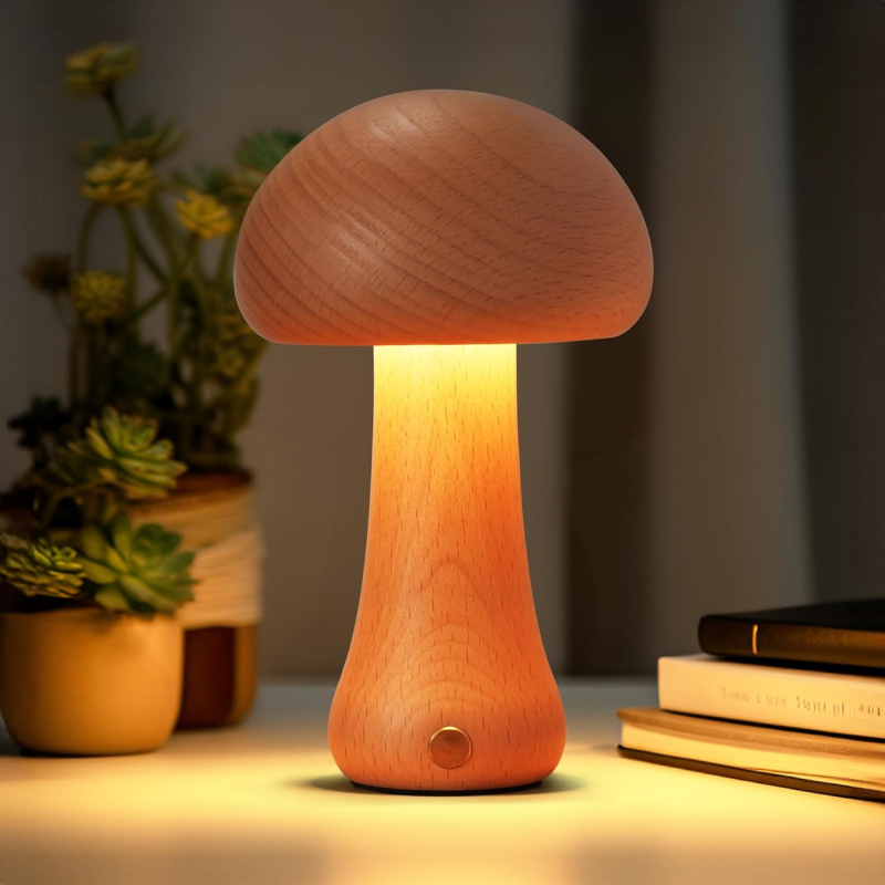 Luminária de Mesa Cogumelo Madeira Nogueira