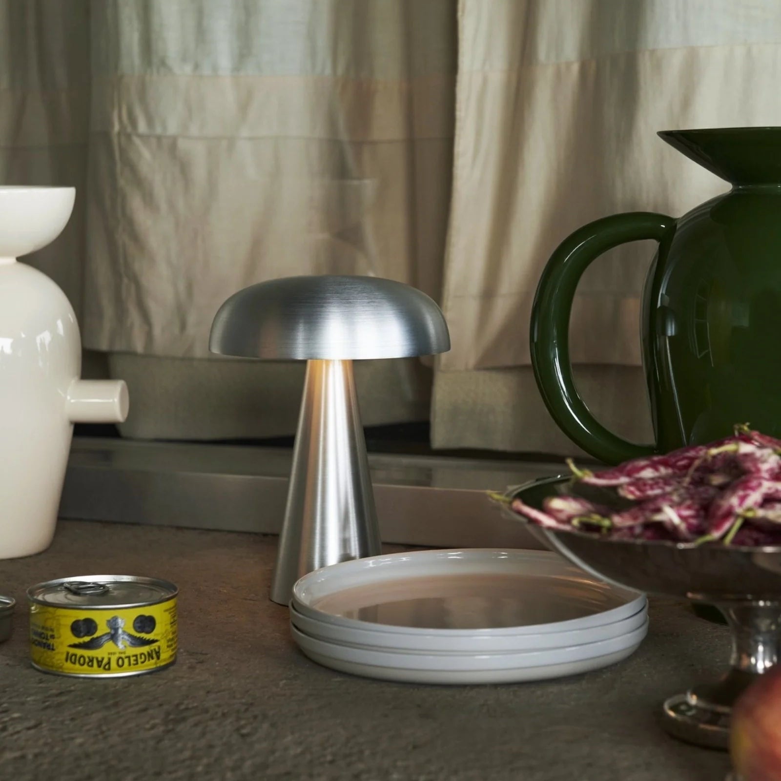 Luminária de Mesa Cogumelo Recarregável Vexpera Inox